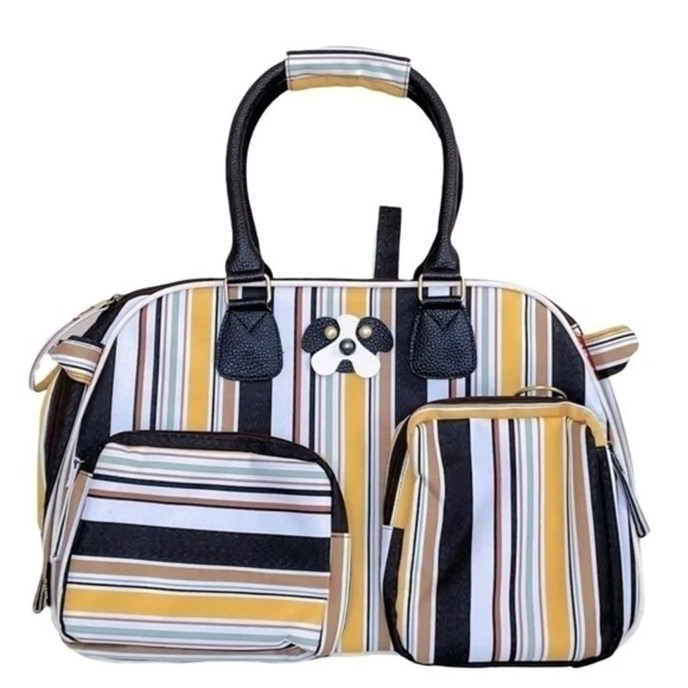 MIIN Striped Pet Carrier Bag Soft Sided Dog Cat Travel Tote Crate Style NWOT
